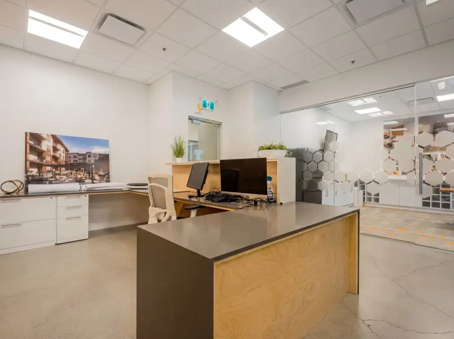 Reception desk and glass-walled offices at the Riarh Group head office